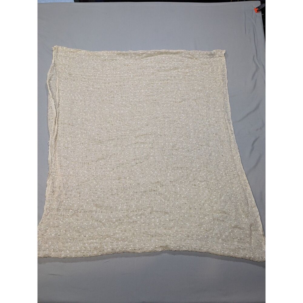 Cream Metallic Shimmer Infinity Scarf Lightweight Sheer Textured Loop 64"